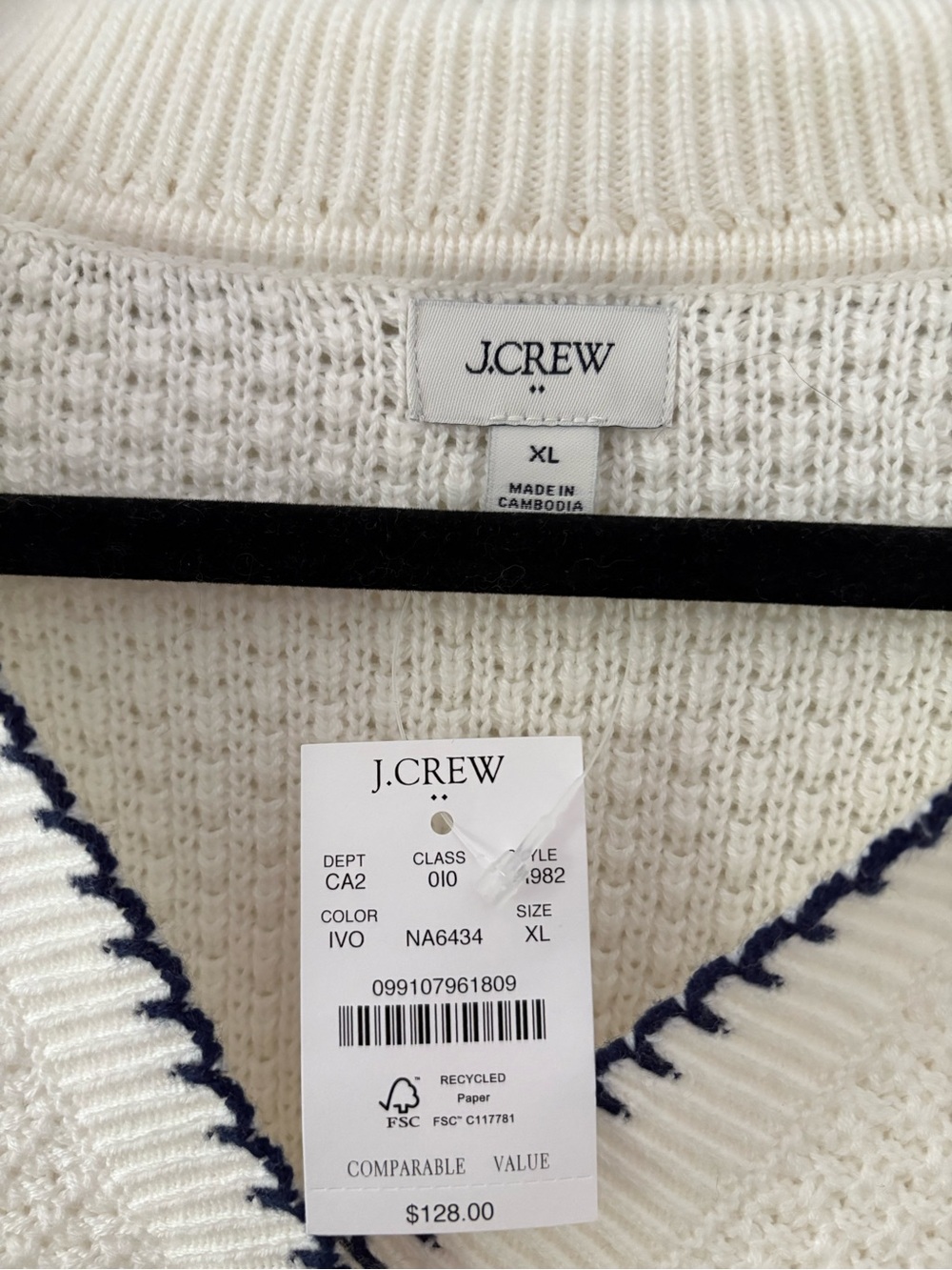 J. Crew Cream Sweater-polo with Navy Stitching - Picture 3 of 6